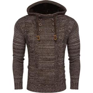 COOFANDY Mens Knit Pullover Hoodies Casual Long Sleeve Turtleneck Sweaters Slim Fit Hooded Sweatshirts(Coffee)