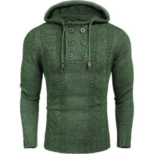 COOFANDY Mens Knit Pullover Hoodies Casual Long Sleeve Turtleneck Sweaters Slim Fit Hooded Sweatshirts(Green)