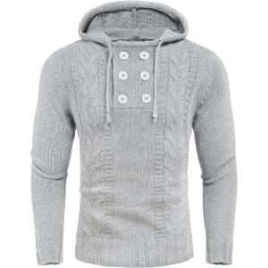 COOFANDY Mens Knit Pullover Hoodies Casual Long Sleeve Turtleneck Sweaters Slim Fit Hooded Sweatshirts(Light Gray)