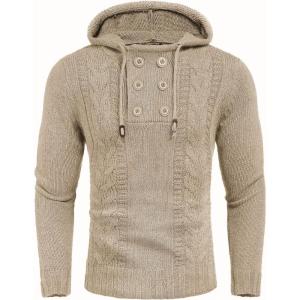 COOFANDY Mens Knit Pullover Hoodies Casual Long Sleeve Turtleneck Sweaters Slim Fit Hooded Sweatshirts(Light Khaki)