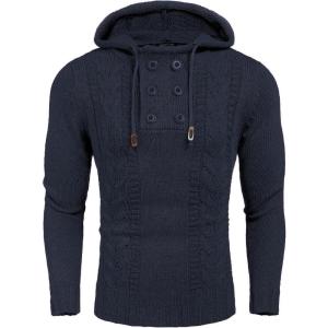COOFANDY Mens Knit Pullover Hoodies Casual Long Sleeve Turtleneck Sweaters Slim Fit Hooded Sweatshirts(Navy)