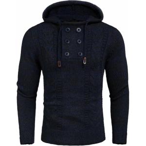 COOFANDY Mens Knit Pullover Hoodies Casual Long Sleeve Turtleneck Sweaters Slim Fit Hooded Sweatshirts(Navy Blue)