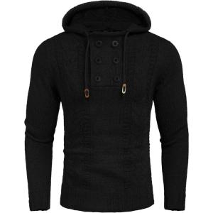 COOFANDY Mens Knit Pullover Hoodies Casual Long Sleeve Turtleneck Sweaters Slim Fit Hooded Sweatshirts(Pure Black)