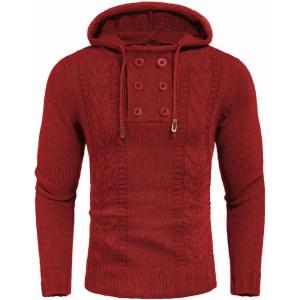 COOFANDY Mens Knit Pullover Hoodies Casual Long Sleeve Turtleneck Sweaters Slim Fit Hooded Sweatshirts(Red)