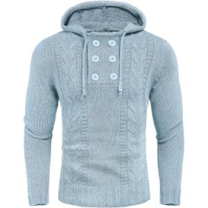 COOFANDY Mens Knit Pullover Hoodies Casual Long Sleeve Turtleneck Sweaters Slim Fit Hooded Sweatshirts(Sky Blue)