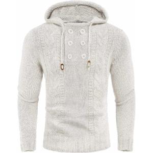 COOFANDY Mens Knit Pullover Hoodies Casual Long Sleeve Turtleneck Sweaters Slim Fit Hooded Sweatshirts(White)