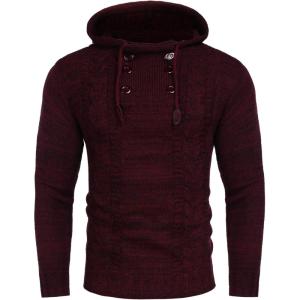 COOFANDY Mens Knit Pullover Hoodies Casual Long Sleeve Turtleneck Sweaters Slim Fit Hooded Sweatshirts(Wine Red)