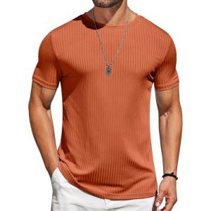 COOFANDY Mens T-Shirts Short Sleeve Plain Tshirts Casual Crew Neck Basic T Shirt Soft Cooling Fitted Stretch Tee Shirts(Orange)