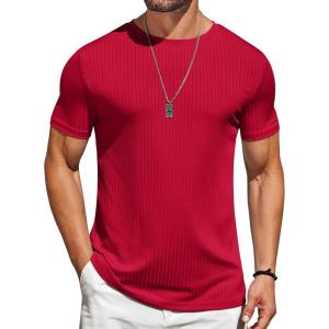 COOFANDY Mens T-Shirts Short Sleeve Plain Tshirts Casual Crew Neck Basic T Shirt Soft Cooling Fitted Stretch Tee Shirts(Red)