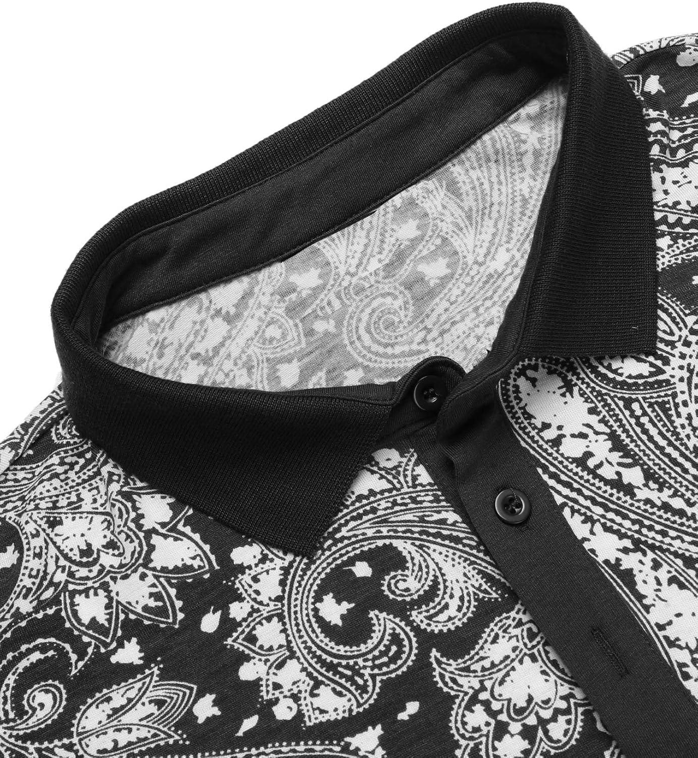 imageCOOFANDY Mens Casual Short Sleeve Polo Shirts Slim Fit Paisley Polo T Shirts Floral Print Shirt