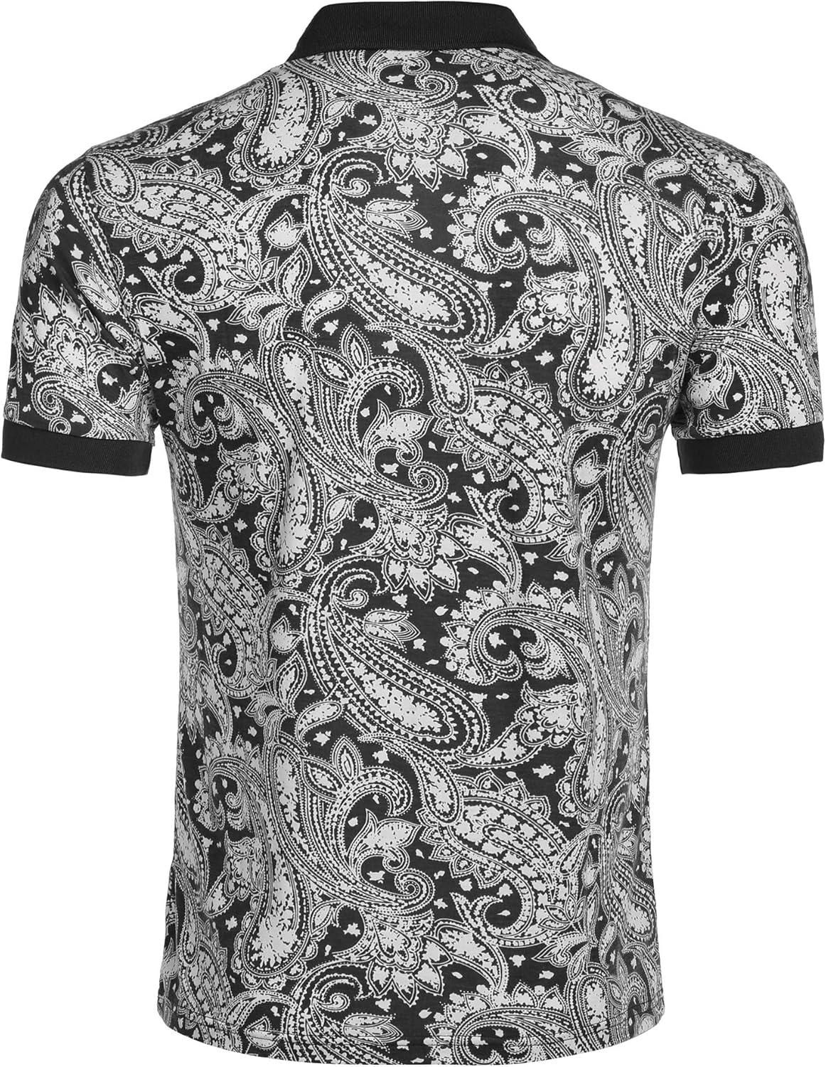 imageCOOFANDY Mens Casual Short Sleeve Polo Shirts Slim Fit Paisley Polo T Shirts Floral Print Shirt