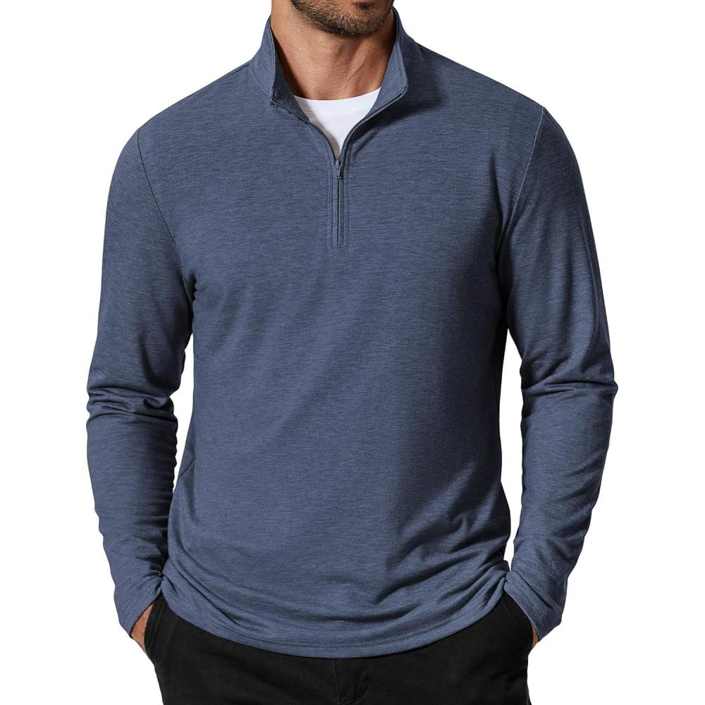imageCOOFANDY Mens Quarter Zip Pullover Sweatshirt Mock Neck Golf Shirts Casual Long Sleeve ShirtMidnight Blue