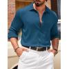 COOFANDY Athletic Fit Dress Shirts for Men Ribbed Knit Textured Button Down Shirts(Deep Blue)