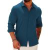 COOFANDY Athletic Fit Dress Shirts for Men Ribbed Knit Textured Button Down Shirts(Deep Blue)