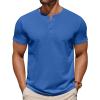 COOFANDY Mens Cotton Henley T-Shirts Short Sleeve Button Casual Basic Tees Work Shirts with Split Side(Blue)
