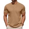 COOFANDY Mens Cotton Henley T-Shirts Short Sleeve Button Casual Basic Tees Work Shirts with Split Side(Light Brown)