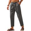 COOFANDY Mens Linen Casual Pants Elastic Waist Drawstring Trousers Yoga Beach Summer Pants(Dark Grey)