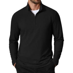 COOFANDY Men’s Quarter Zip Pullover Sweatshirt Mock Neck Golf Shirts Casual Long Sleeve Shirt(Black)