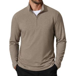 COOFANDY Men’s Quarter Zip Pullover Sweatshirt Mock Neck Golf Shirts Casual Long Sleeve Shirt(Khaki)