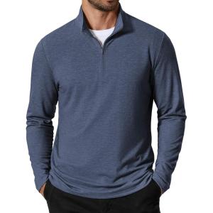 COOFANDY Men’s Quarter Zip Pullover Sweatshirt Mock Neck Golf Shirts Casual Long Sleeve Shirt(Midnight Blue)
