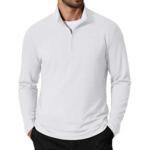 COOFANDY Men’s Quarter Zip Pullover Sweatshirt Mock Neck Golf Shirts Casual Long Sleeve Shirt(White)