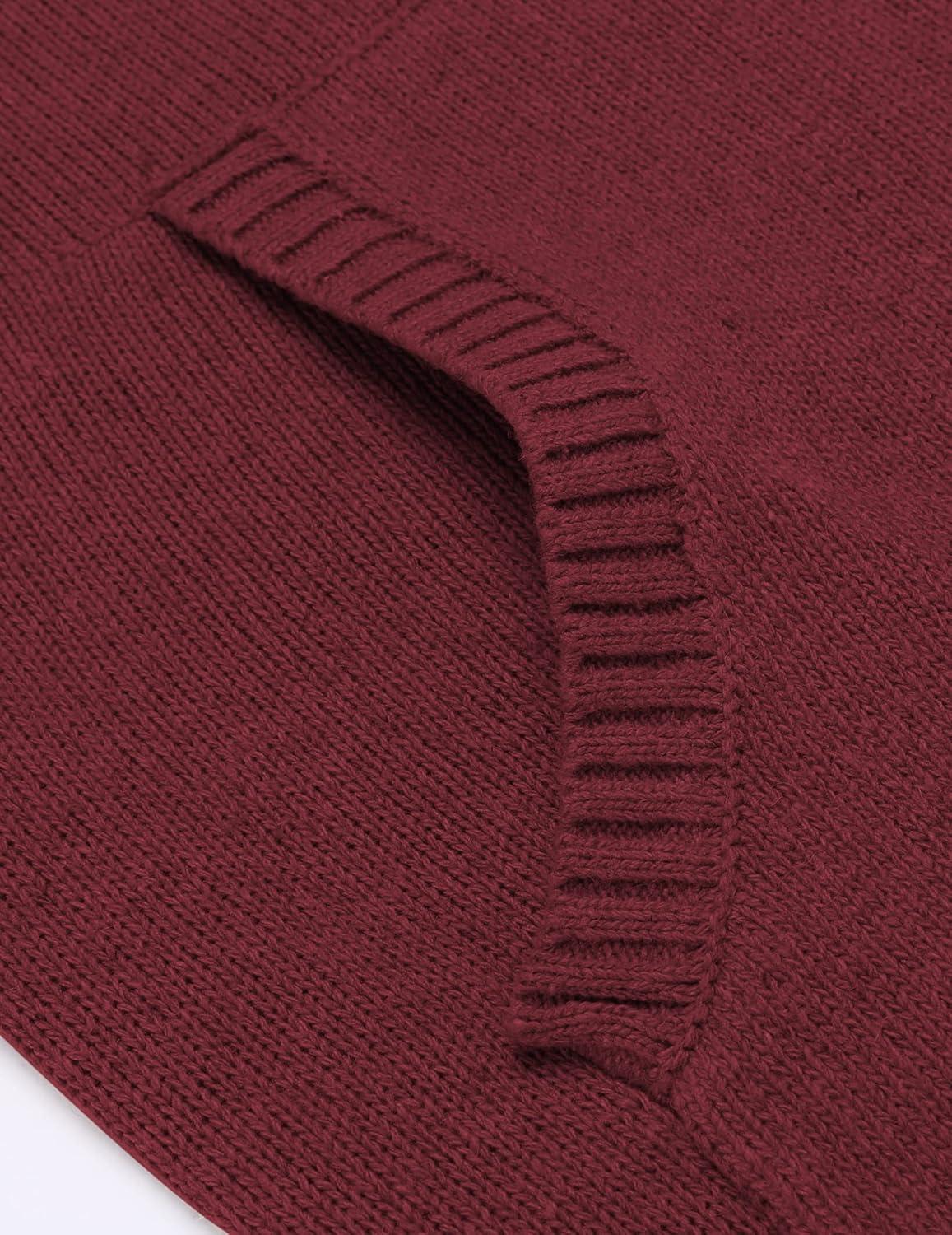 imageCOOFANDY Mens Shawl Collar Pullover Sweater Relaxed Fit Casual Cotton Cable Knit Sweaters with PocketsWine Red