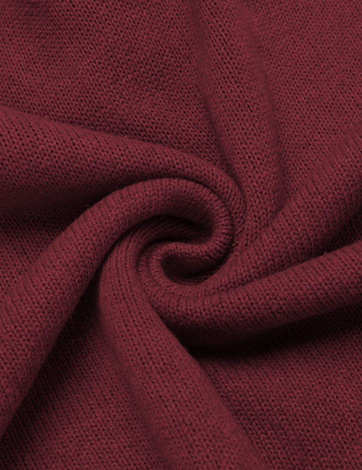 imageCOOFANDY Mens Shawl Collar Pullover Sweater Relaxed Fit Casual Cotton Cable Knit Sweaters with PocketsWine Red