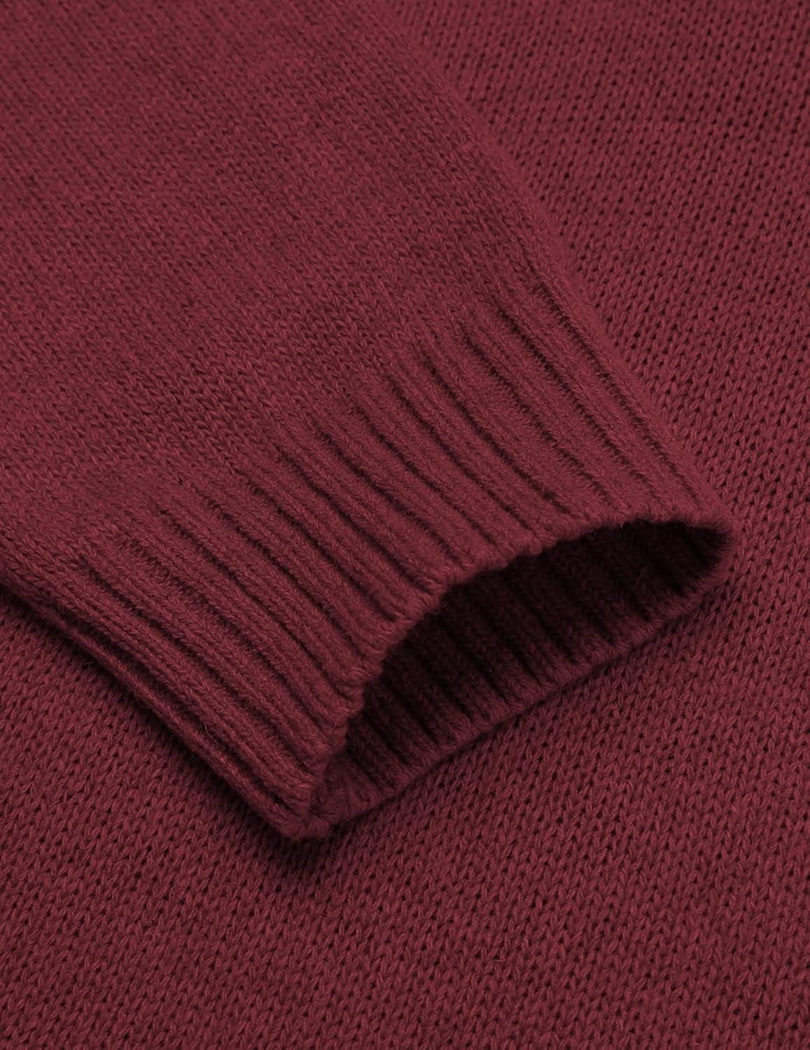 imageCOOFANDY Mens Shawl Collar Pullover Sweater Relaxed Fit Casual Cotton Cable Knit Sweaters with PocketsWine Red
