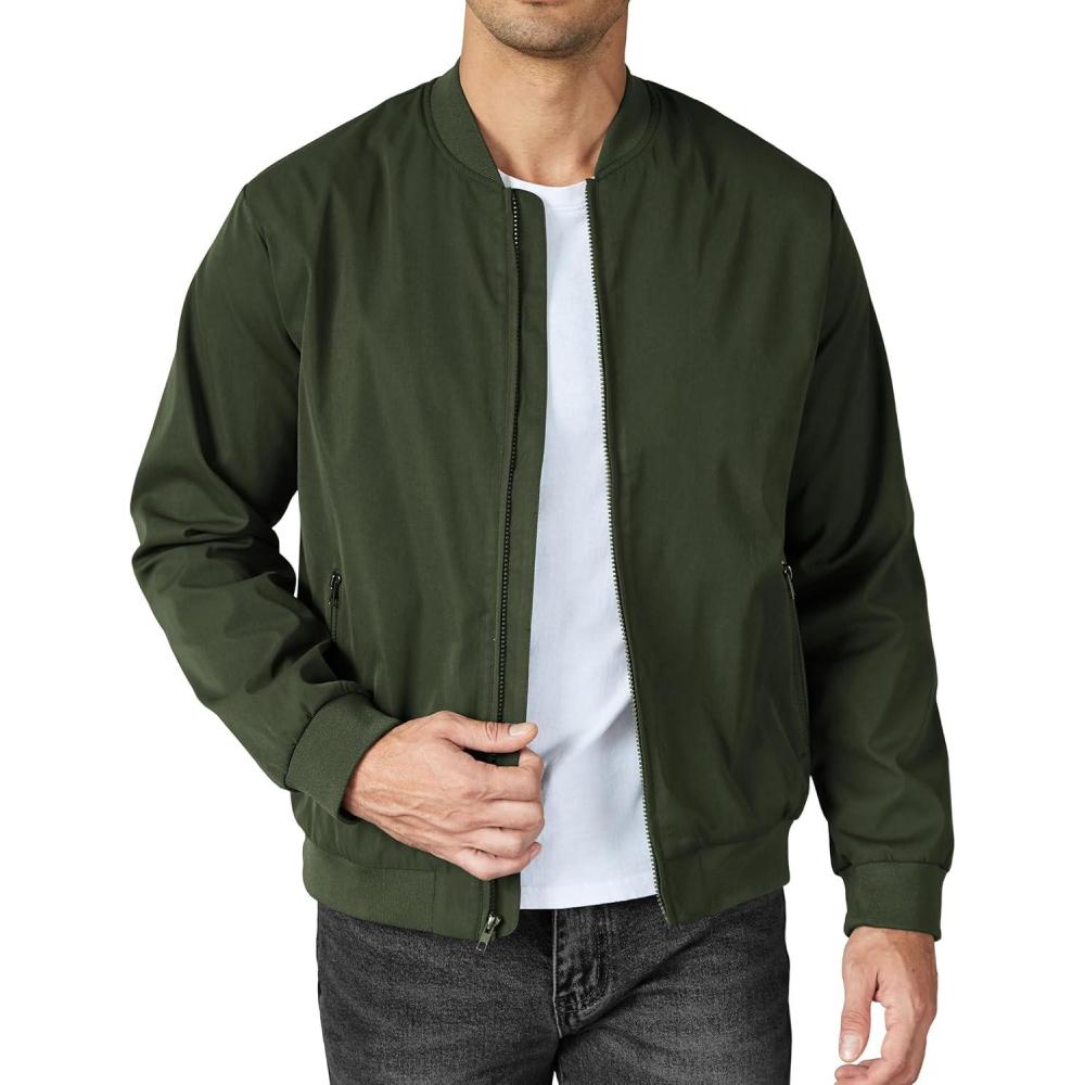 imageCOOFANDY Mens Bomber Jacket Lightweight Casual Stylish Light Flight Jacket Windbreaker Varsity JacketsDark Green