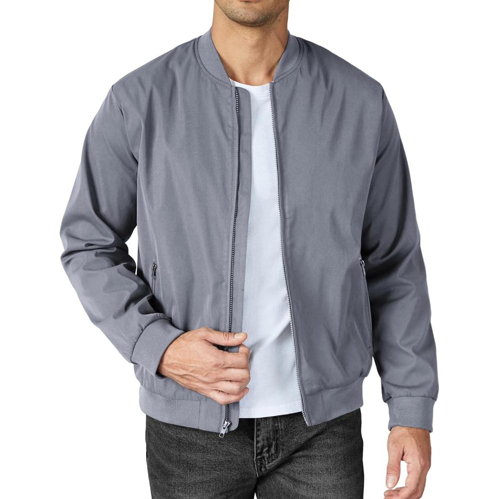 imageCOOFANDY Mens Bomber Jacket Lightweight Casual Stylish Light Flight Jacket Windbreaker Varsity JacketsLinght Grey