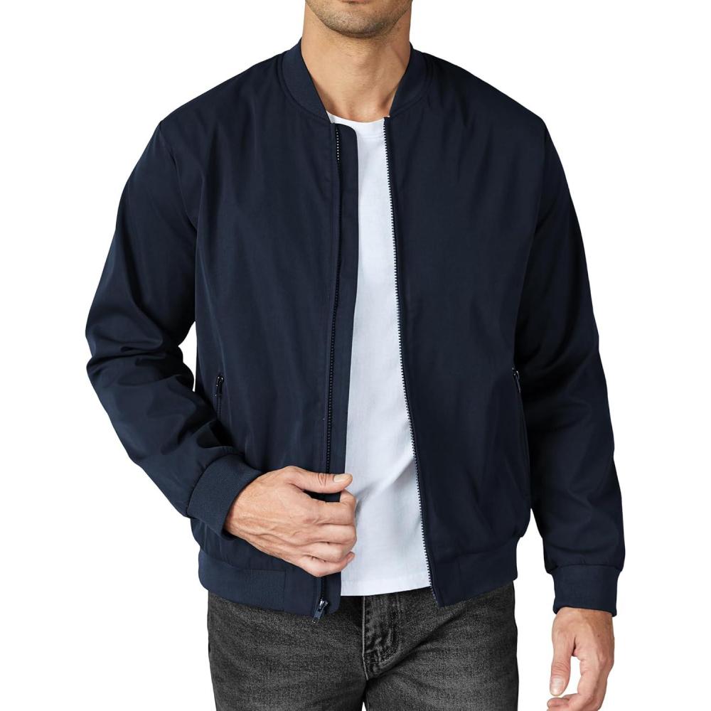 imageCOOFANDY Mens Bomber Jacket Lightweight Casual Stylish Light Flight Jacket Windbreaker Varsity JacketsNavy Blue
