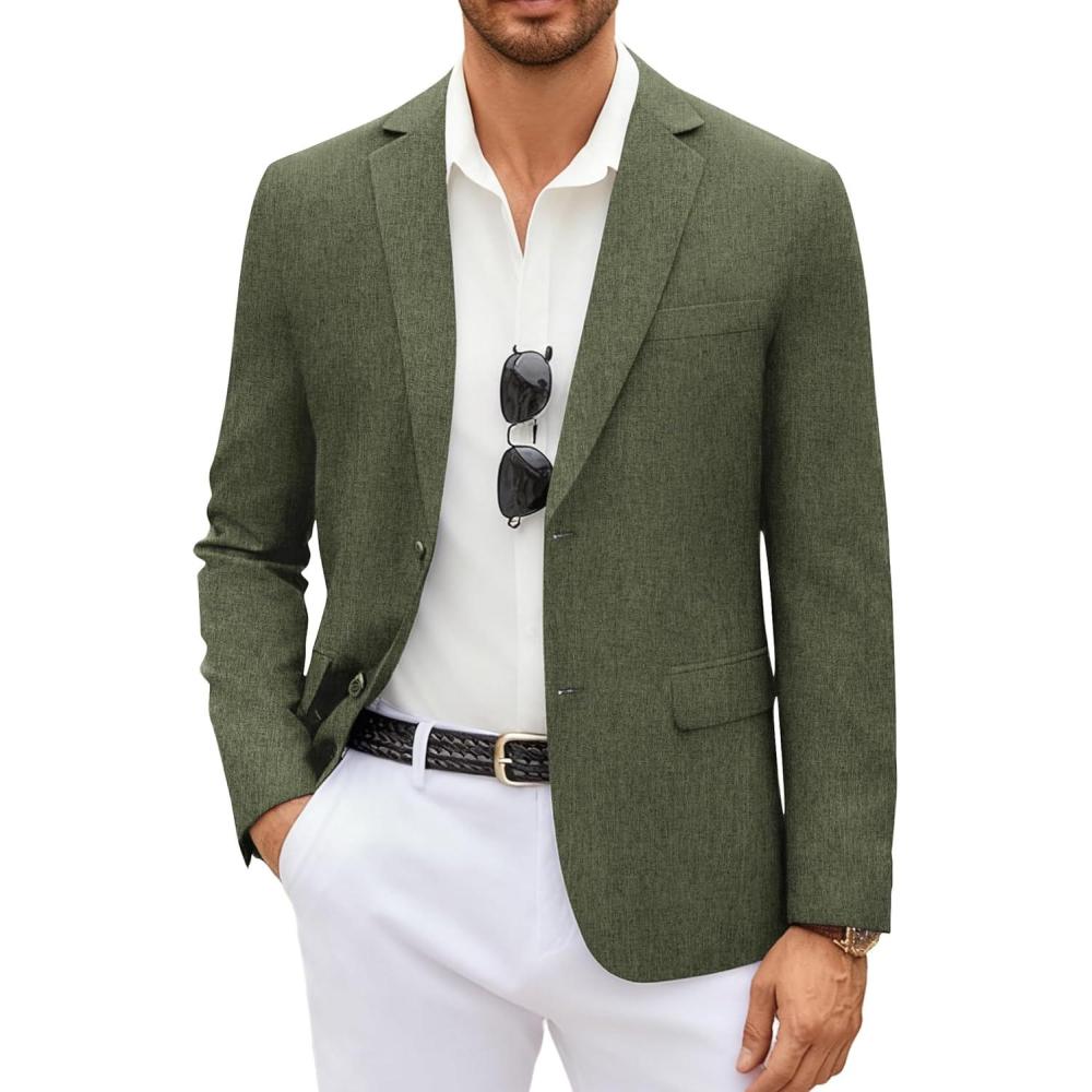 imageCOOFANDY Mens Casual Blazer Lightweight Unlined Sport Coat Regular Fit Two Button Suit JacketArmy Green