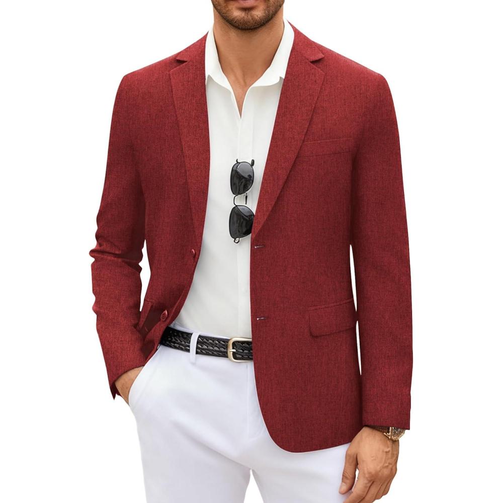 imageCOOFANDY Mens Casual Blazer Lightweight Unlined Sport Coat Regular Fit Two Button Suit JacketRed