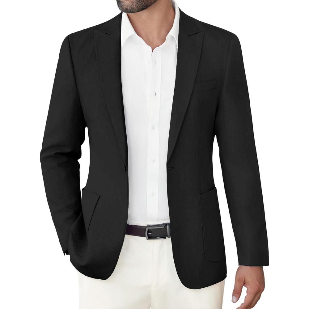 imageCOOFANDY Mens Casual Blazer Slim Fit Sports Coat One Button Business Retro Suit Jackets for Wedding PartyBlack