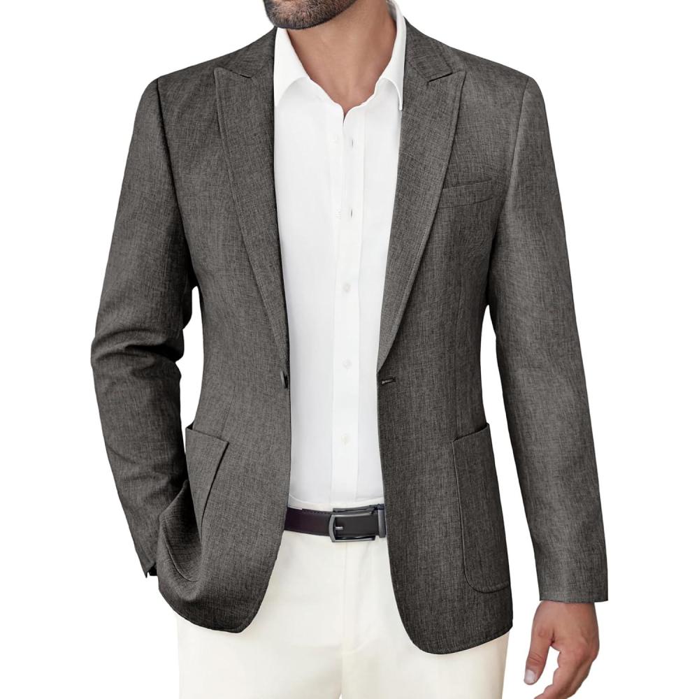 imageCOOFANDY Mens Casual Blazer Slim Fit Sports Coat One Button Business Retro Suit Jackets for Wedding PartyGrey