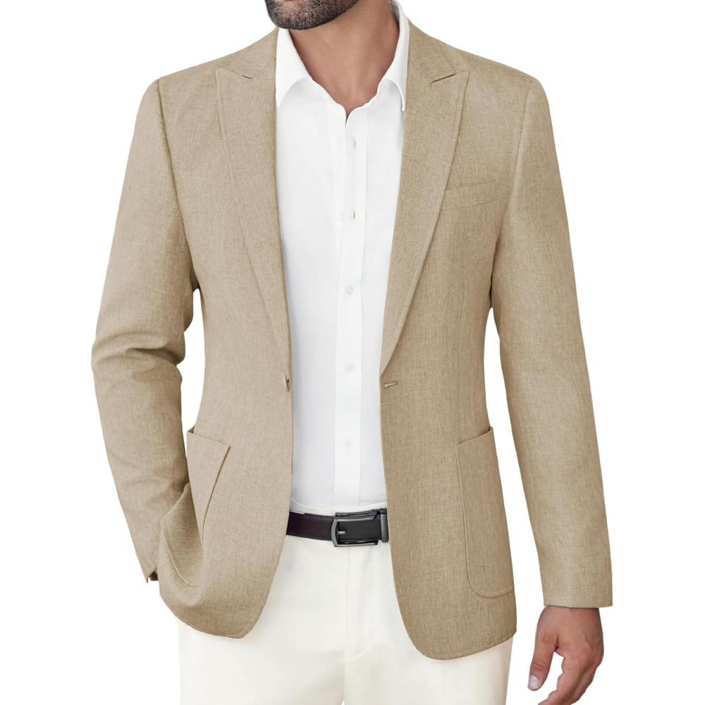 imageCOOFANDY Mens Casual Blazer Slim Fit Sports Coat One Button Business Retro Suit Jackets for Wedding PartyLight Khaki