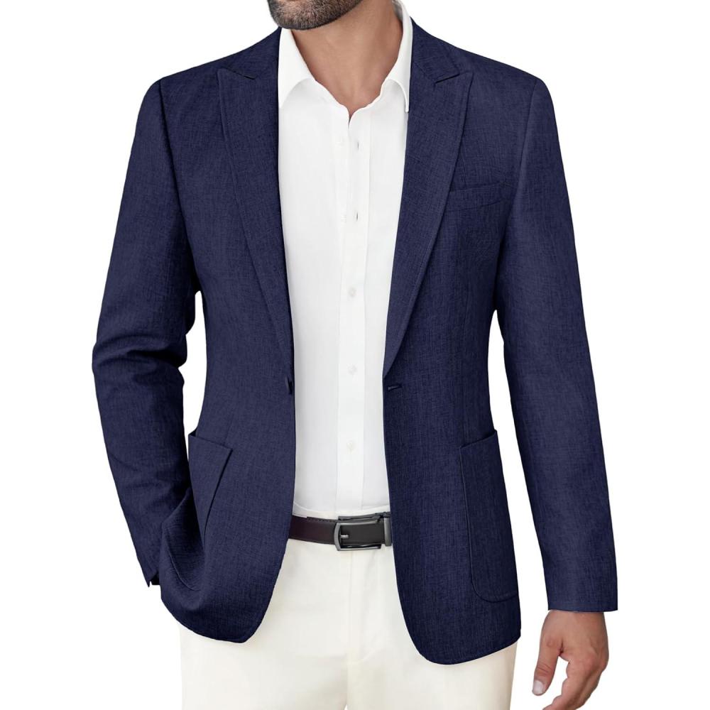 imageCOOFANDY Mens Casual Blazer Slim Fit Sports Coat One Button Business Retro Suit Jackets for Wedding PartyNavy Blue