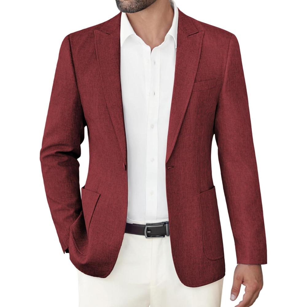 imageCOOFANDY Mens Casual Blazer Slim Fit Sports Coat One Button Business Retro Suit Jackets for Wedding PartyRed