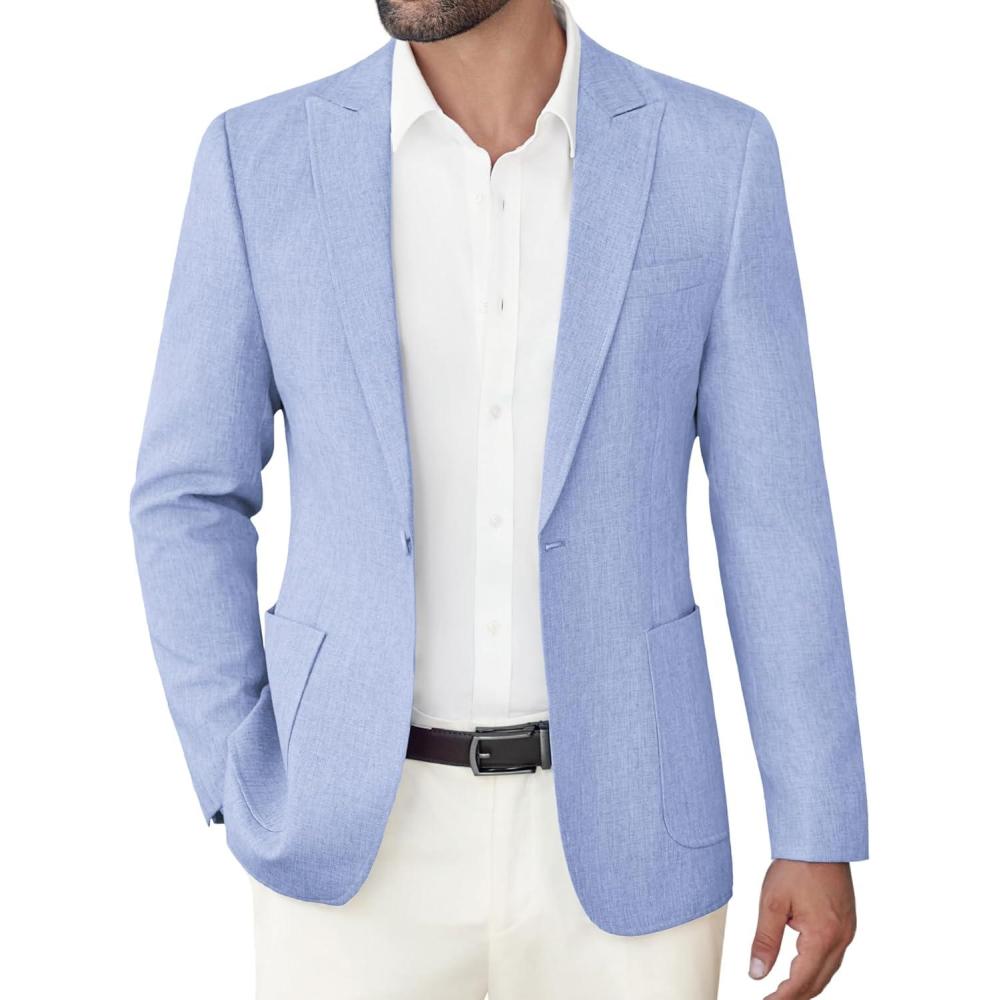 imageCOOFANDY Mens Casual Blazer Slim Fit Sports Coat One Button Business Retro Suit Jackets for Wedding PartySky Blue