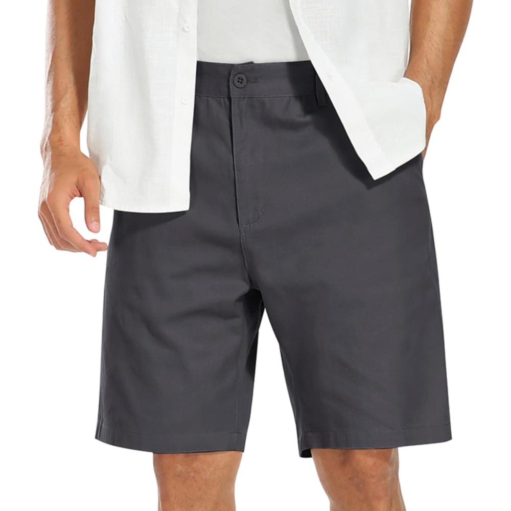 imageCOOFANDY Mens Casual Shorts Cotton Flat Front Shorts Chino Drawstring Shorts with PocketDark Grey
