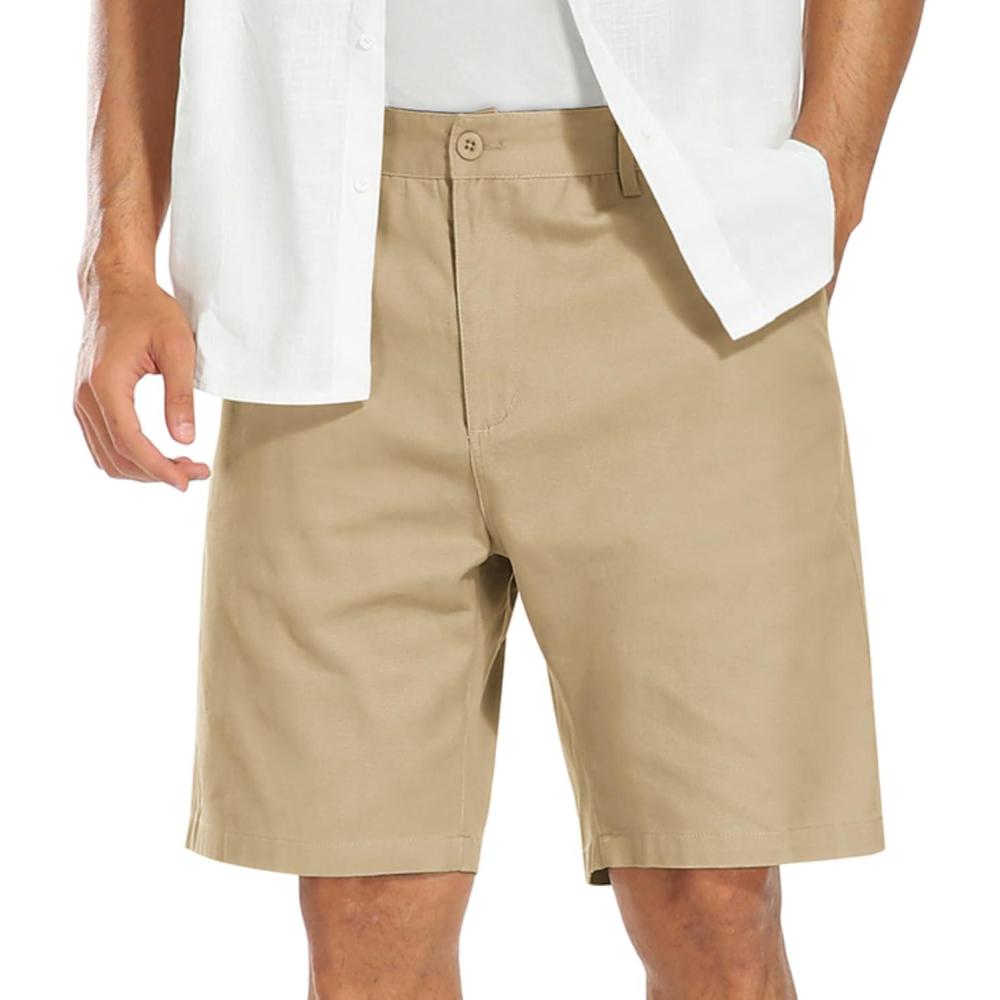 imageCOOFANDY Mens Casual Shorts Cotton Flat Front Shorts Chino Drawstring Shorts with PocketLight Tan