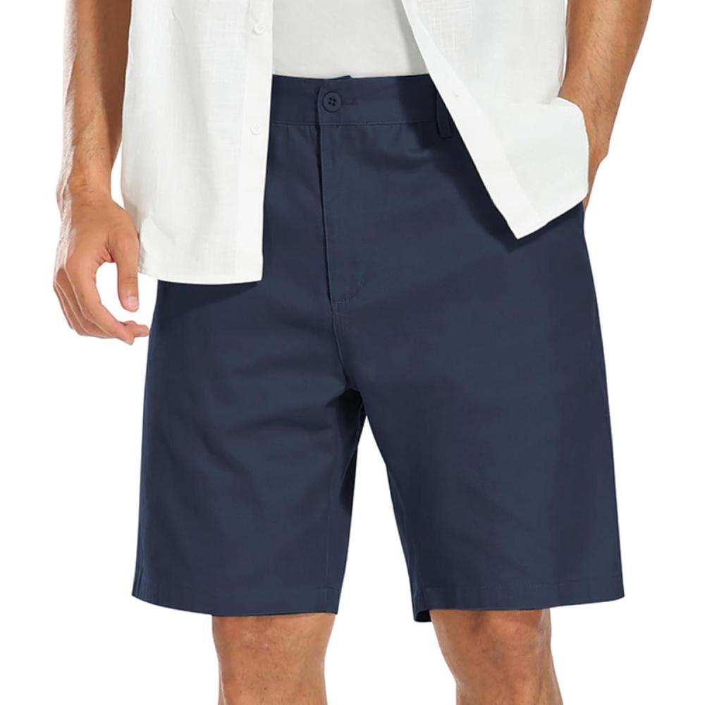 imageCOOFANDY Mens Casual Shorts Cotton Flat Front Shorts Chino Drawstring Shorts with PocketNavy Blue