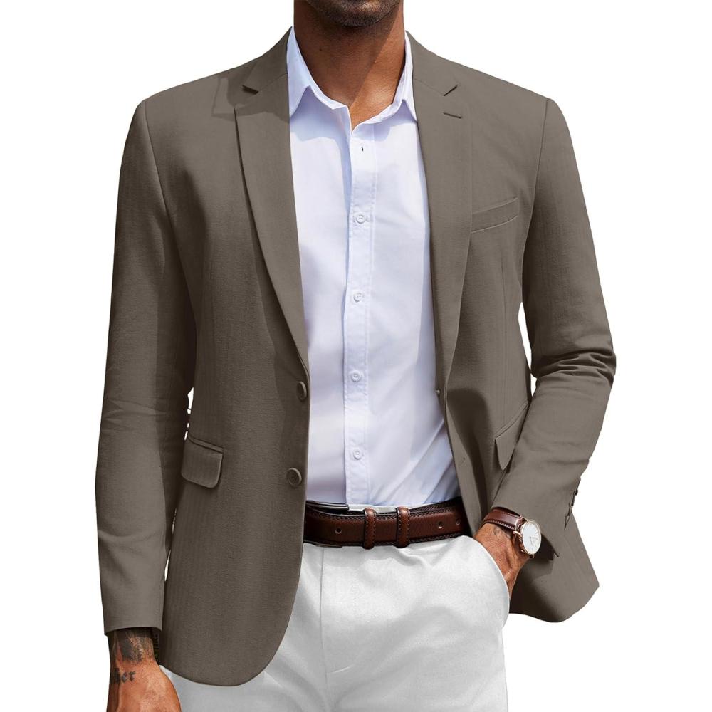 imageCOOFANDY Mens Herringbone Blazer Slim Fit Cotton Sport Coats Two Buttons Casual Suit JacketDark Gray