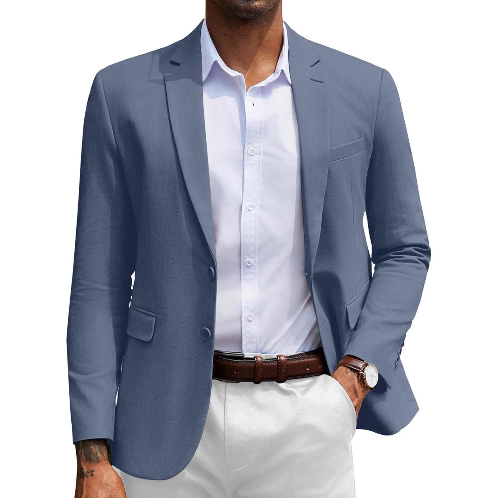 imageCOOFANDY Mens Herringbone Blazer Slim Fit Cotton Sport Coats Two Buttons Casual Suit JacketNavy