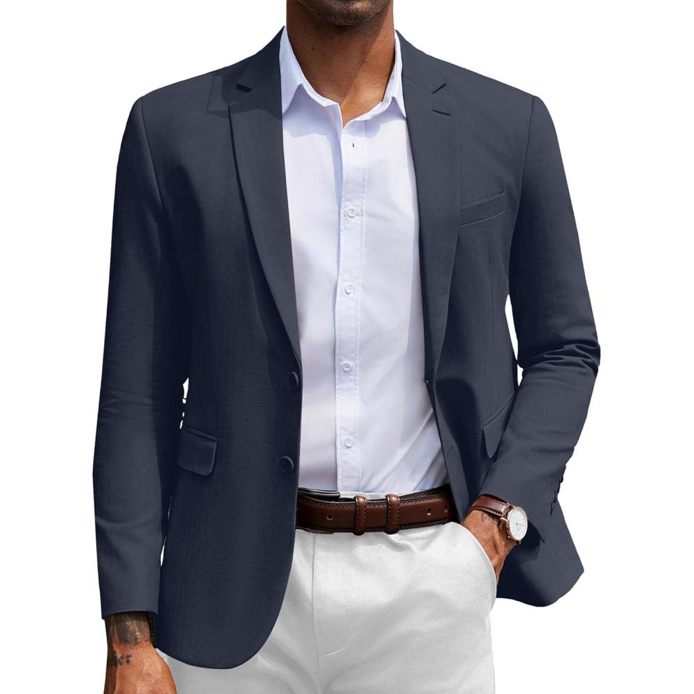 imageCOOFANDY Mens Herringbone Blazer Slim Fit Cotton Sport Coats Two Buttons Casual Suit JacketNavy Blue