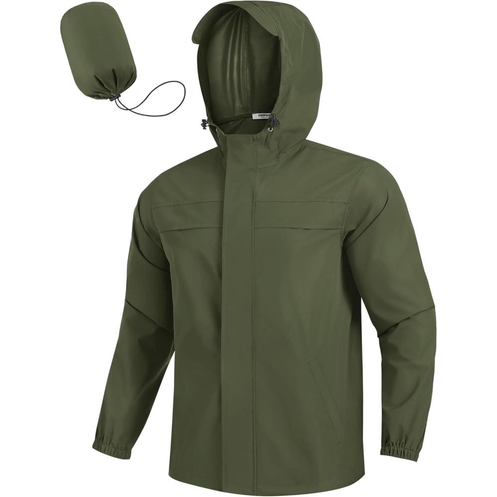 imageCOOFANDY Mens Rain Jacket Waterproof Lightweight Windbreaker Packable Hooded Raincoat for Hiking Cycling Golf ampamp TravelDark Green