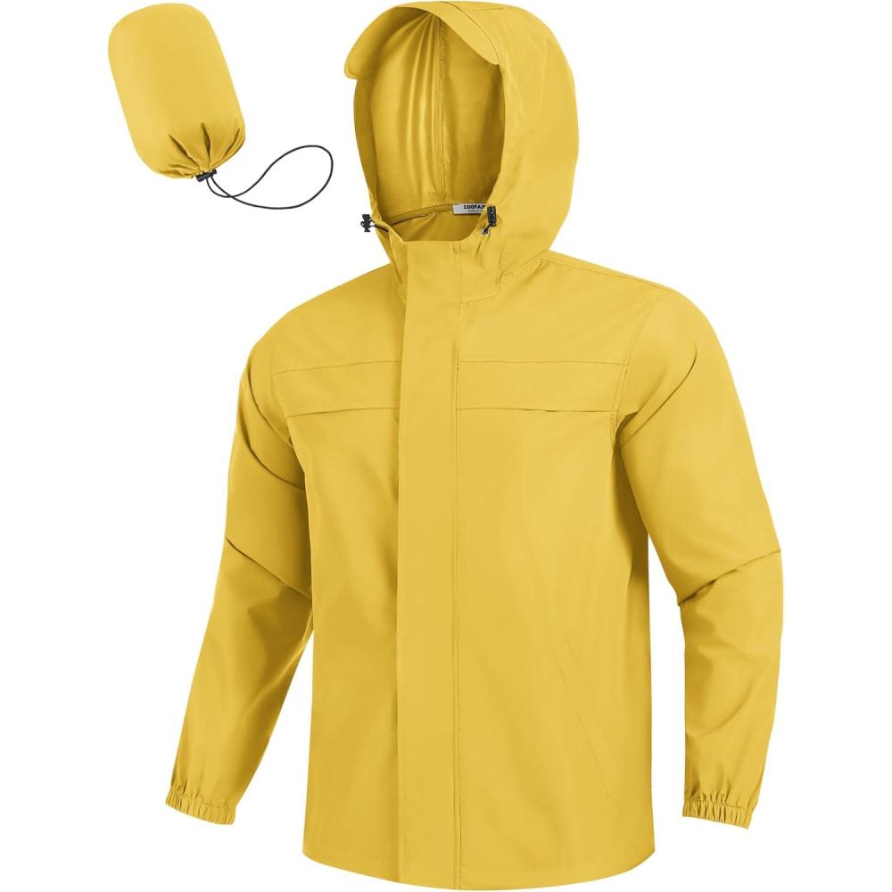 imageCOOFANDY Mens Rain Jacket Waterproof Lightweight Windbreaker Packable Hooded Raincoat for Hiking Cycling Golf ampamp TravelYellow