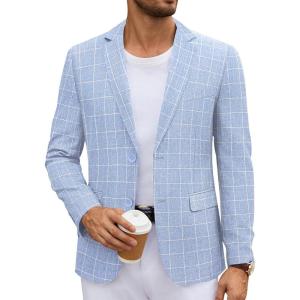 COOFANDY Men’s Casual Blazer Lightweight Unlined Sport Coat Regular Fit Two Button Suit Jacket(Checkered Blazer – Clear Blue)