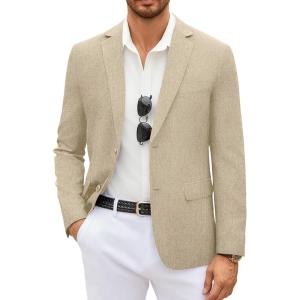COOFANDY Men’s Casual Blazer Lightweight Unlined Sport Coat Regular Fit Two Button Suit Jacket(Light Khaki)