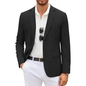 COOFANDY Men’s Casual Blazer Lightweight Unlined Sport Coat Regular Fit Two Button Suit Jacket(Solid Blazer – Black)
